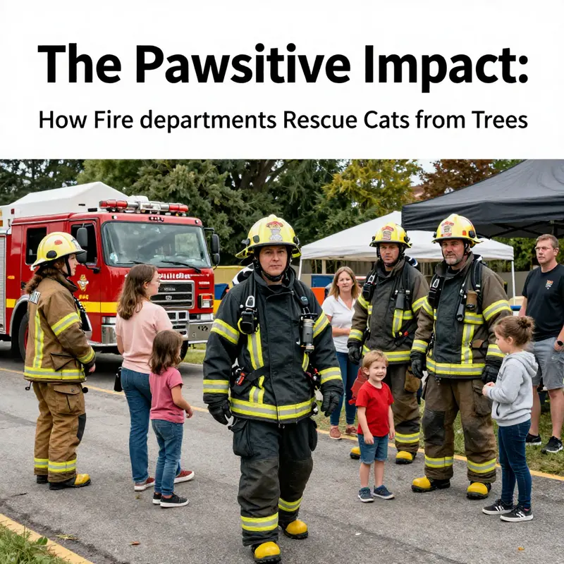 A firefighter putting community service into action by rescuing a cat from a tree.