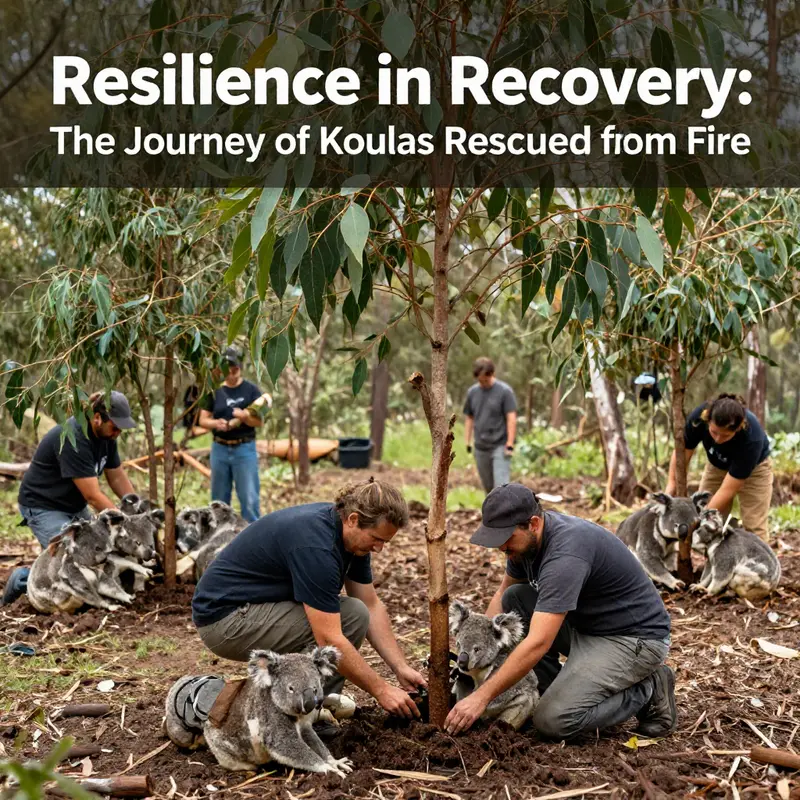 A wildlife caregiver providing critical treatment to a rescued koala post-fire.