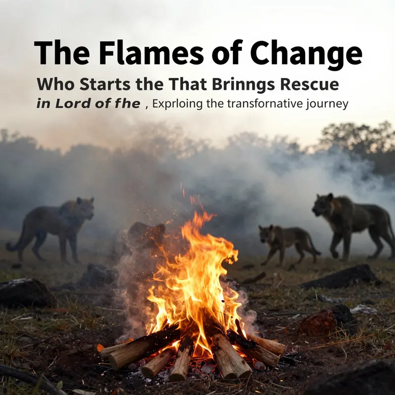 An artistic interpretation of the themes of civilization versus savagery, with fire, forests, and shadows.