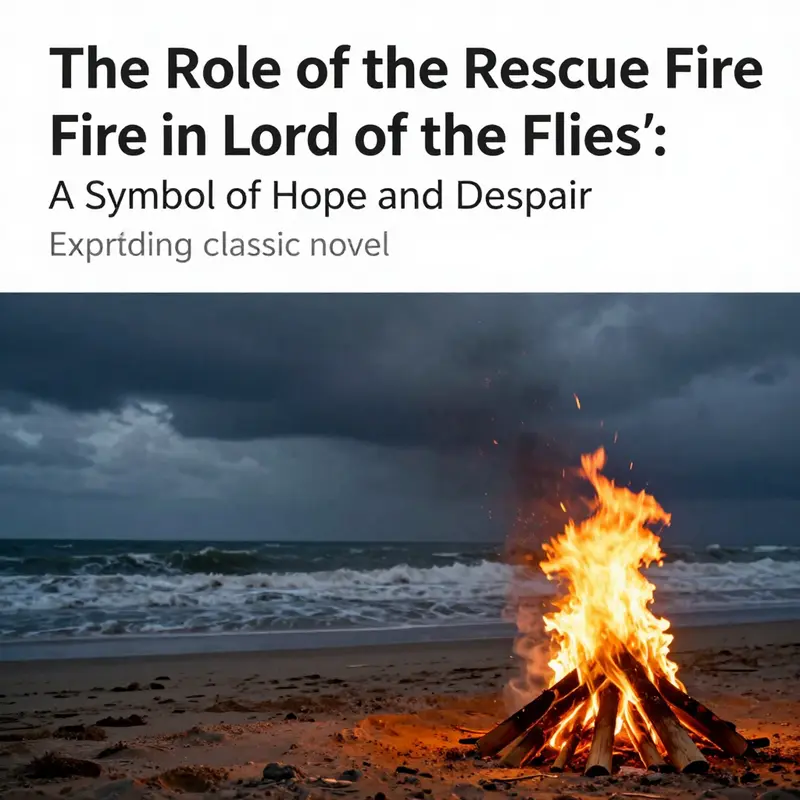 A striking image depicting a glowing signal fire on the beach, symbolizing both hope and impending chaos in *Lord of the Flies*.