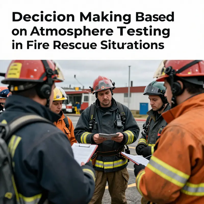 A fire rescue professional using atmosphere testing equipment for safety evaluations in a dangerous environment.