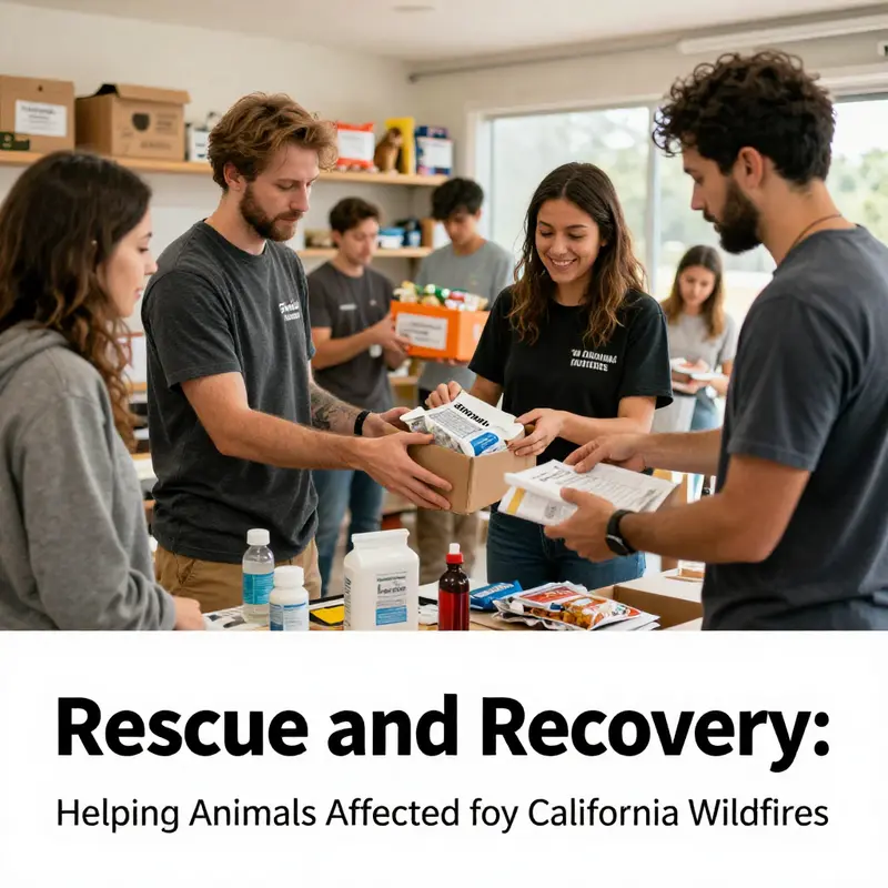 Volunteers receiving generous donations to help animals affected by California wildfires.