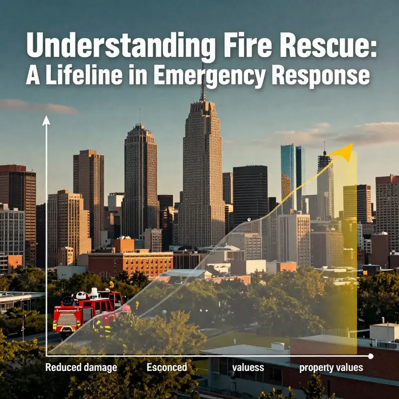 Firefighters coordinate efforts in a high-rise fire rescue operation.