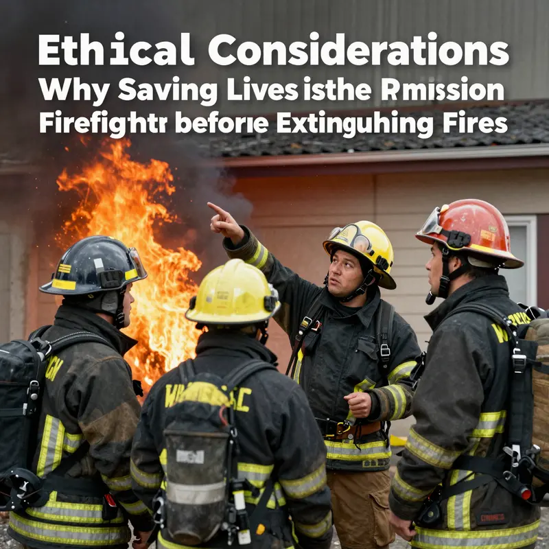 A firefighter focused on a rescue operation amid a burning structure, illustrating the critical nature of saving lives first.