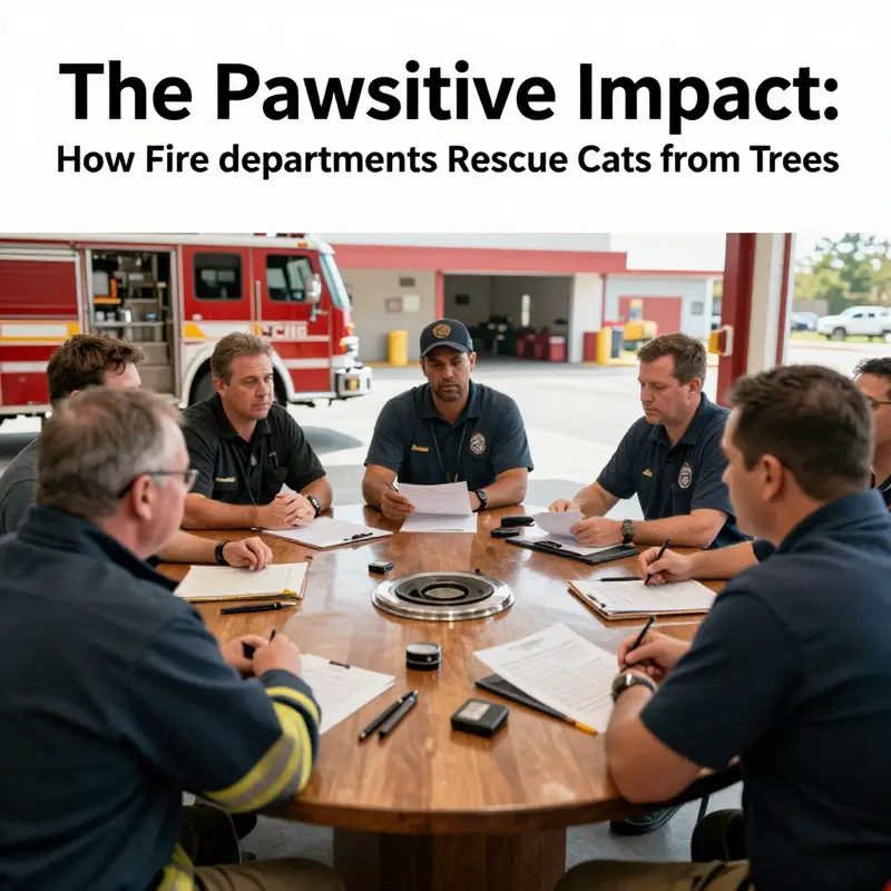 A firefighter putting community service into action by rescuing a cat from a tree.