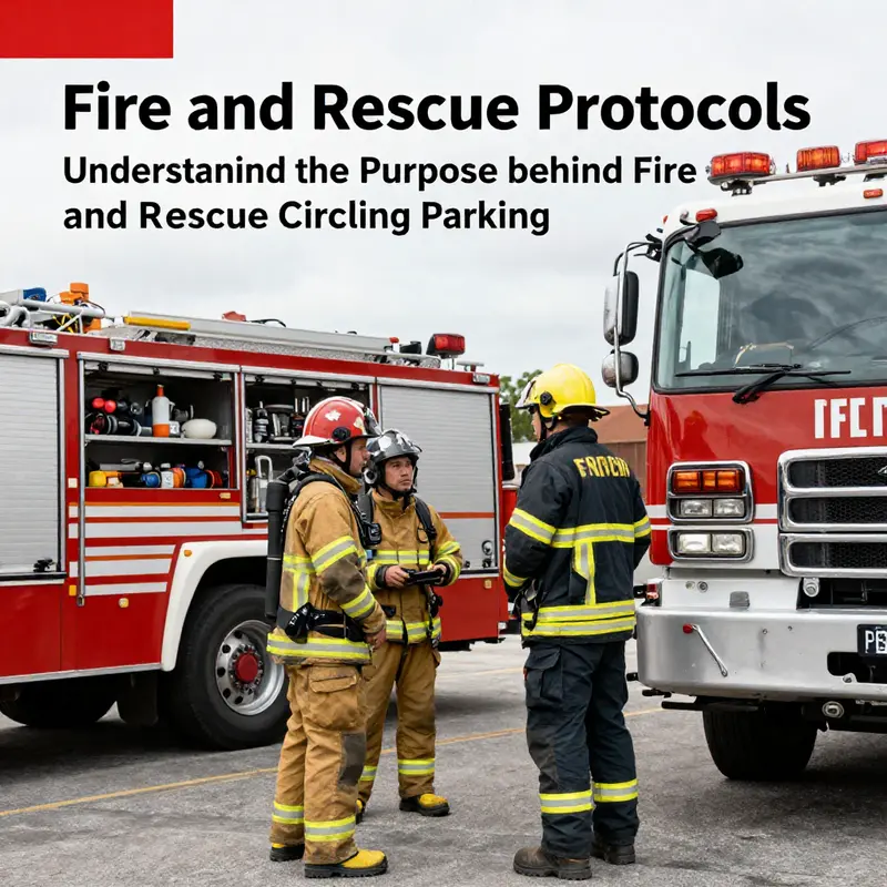 Firefighters performing a detailed hazard assessment while circling a parking lot.