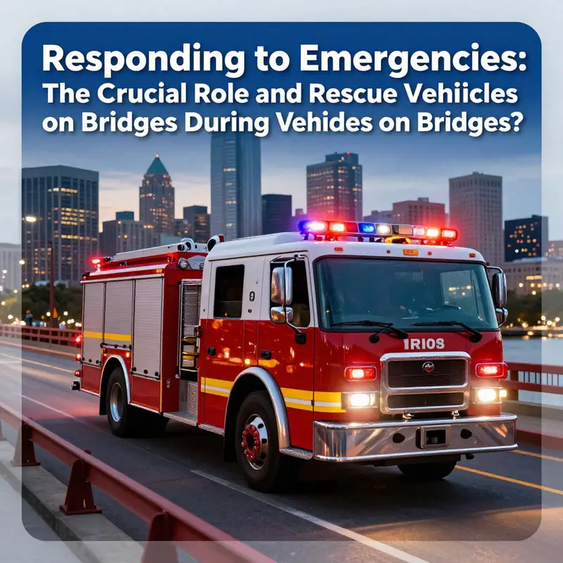 Fire trucks and rescue vehicles responding urgently to an emergency situation on a bridge.