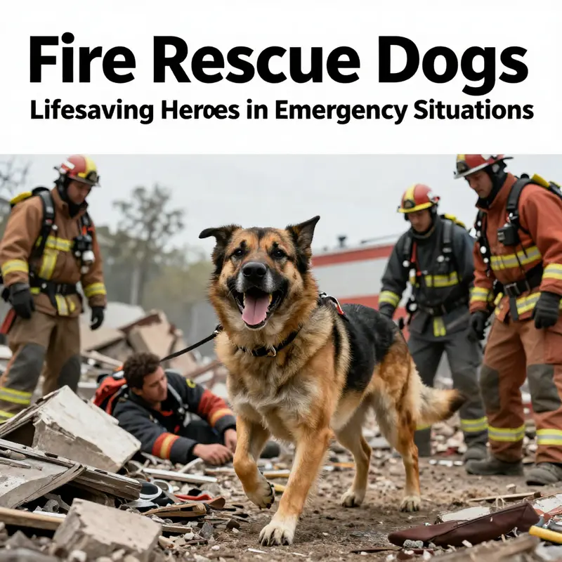 A fire rescue dog in action, assisting rescue workers in locating survivors during an emergency.