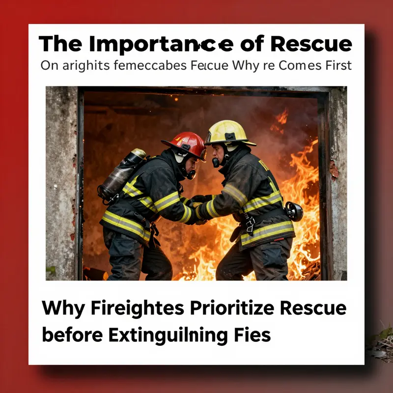 A firefighter focused on a rescue operation amid a burning structure, illustrating the critical nature of saving lives first.