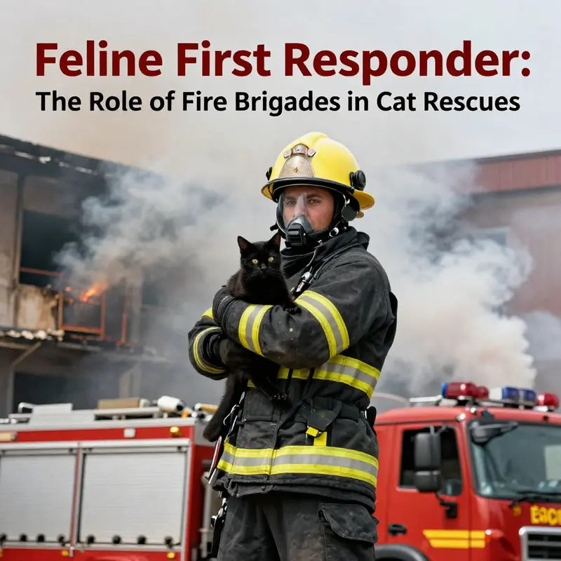 A firefighter rescuing a cat during an emergency, showcasing the bravery and dedication of fire brigades.