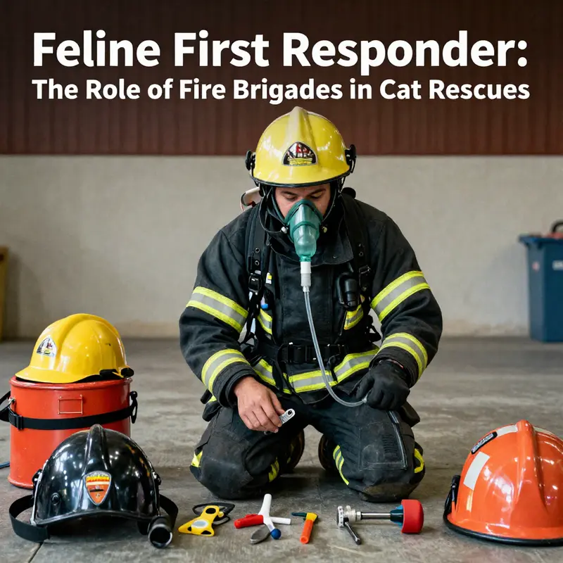A firefighter rescuing a cat during an emergency, showcasing the bravery and dedication of fire brigades.