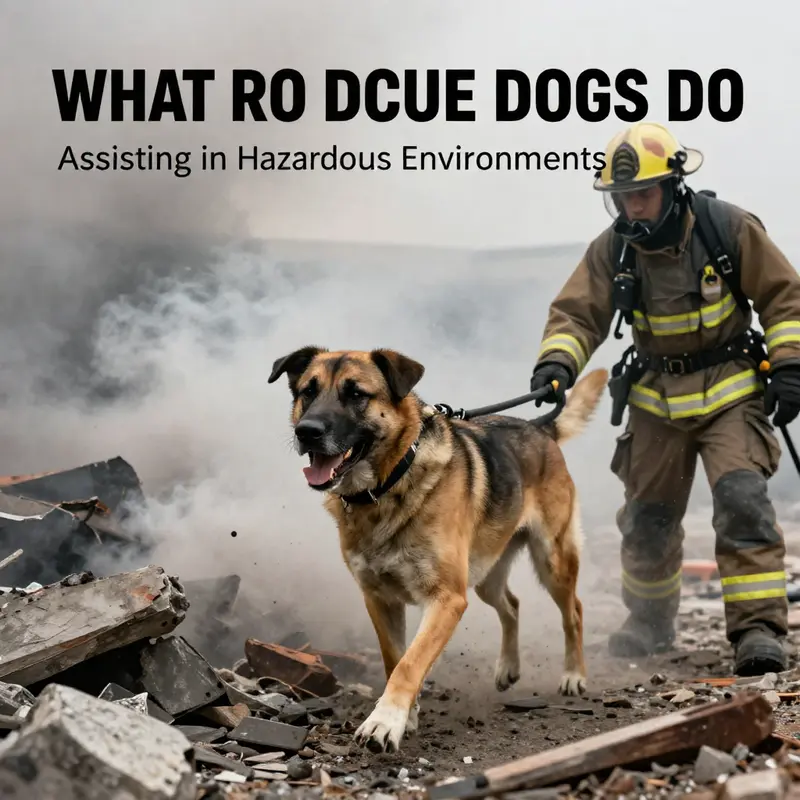 A trained fire rescue dog diligently searching through debris to find survivors.