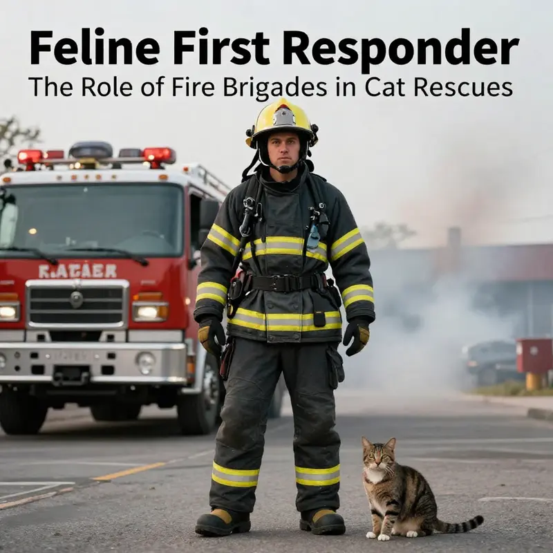 Firefighter with rescued cat, highlighting the commitment of fire brigades to animal safety during emergencies.