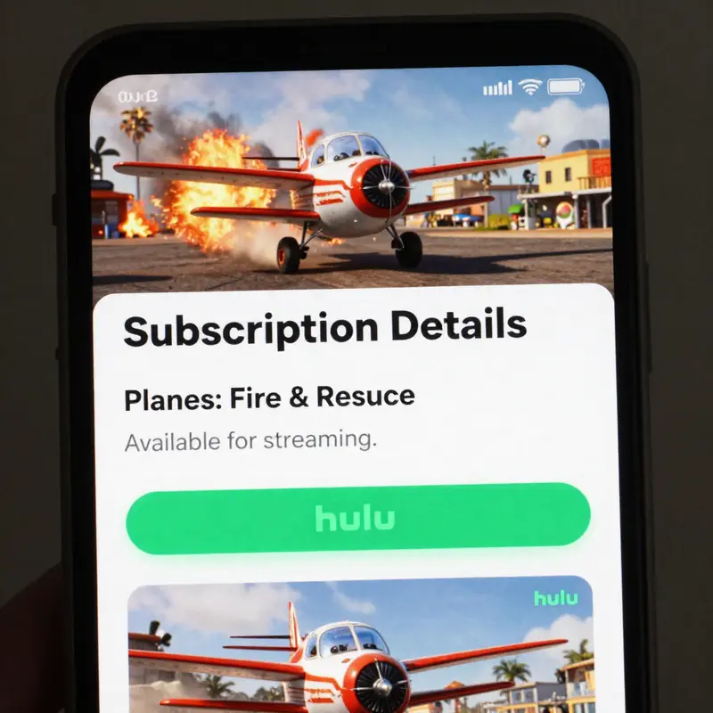A vibrant scene from *Planes: Fire & Rescue*, showcasing its availability for streaming on Hulu.
