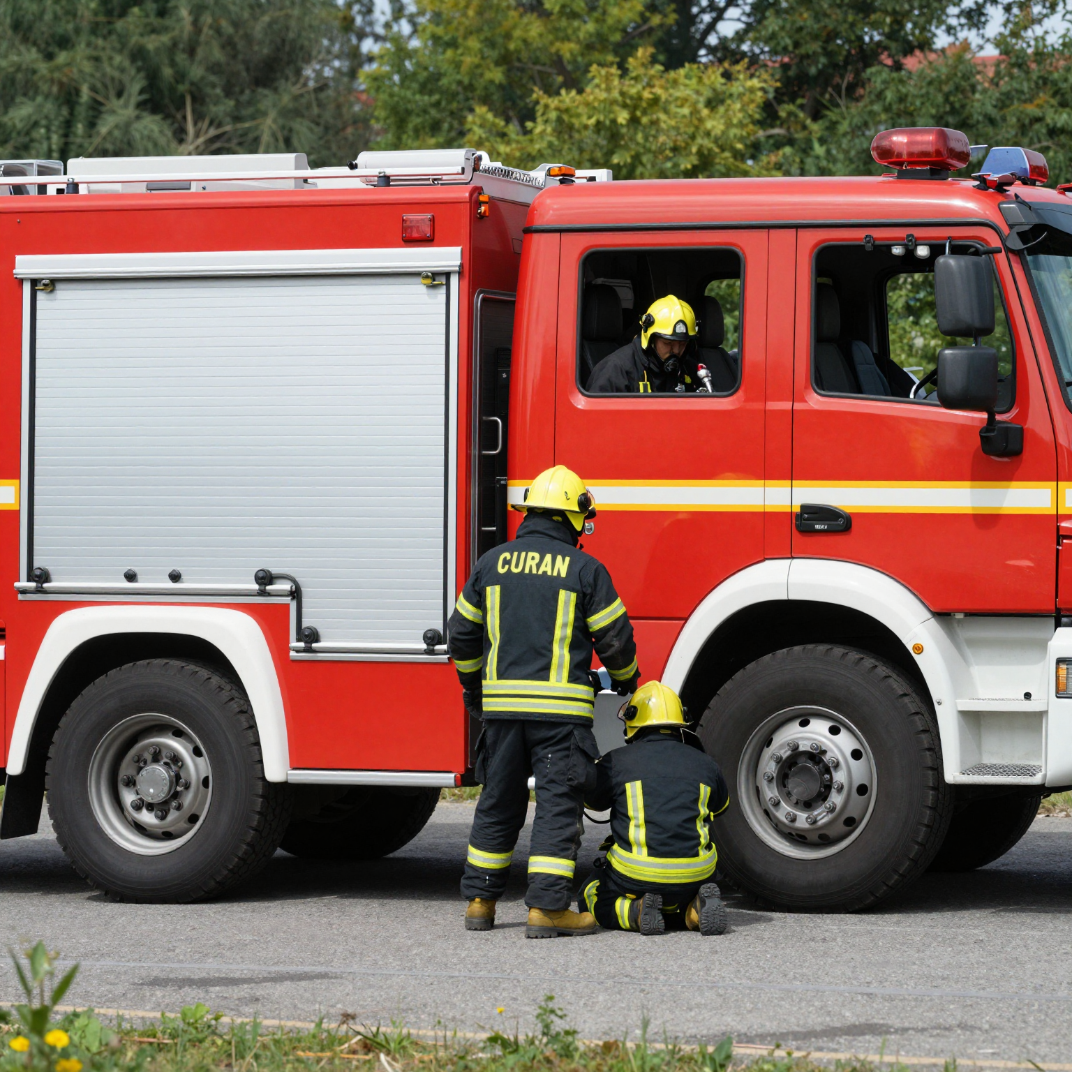 Fire rescue command vehicle in action during a firefighting operation