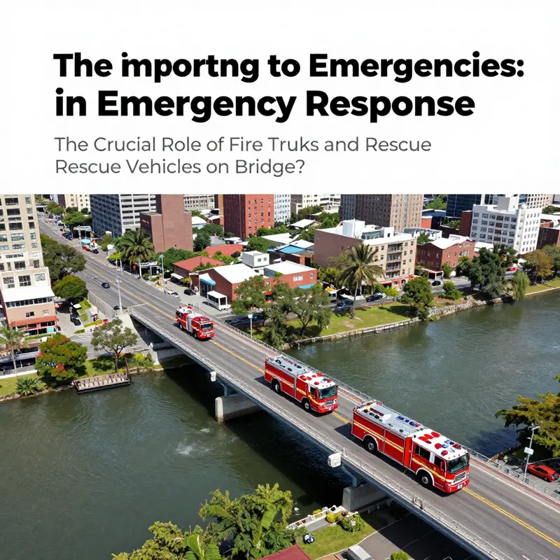 Fire trucks and rescue vehicles responding urgently to an emergency situation on a bridge.