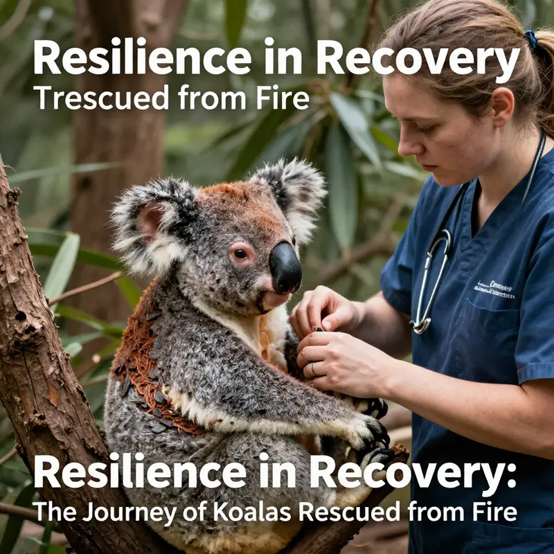 A wildlife caregiver providing critical treatment to a rescued koala post-fire.