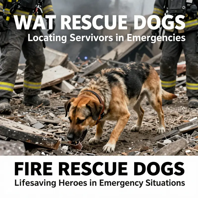 A trained fire rescue dog diligently searching through debris to find survivors.