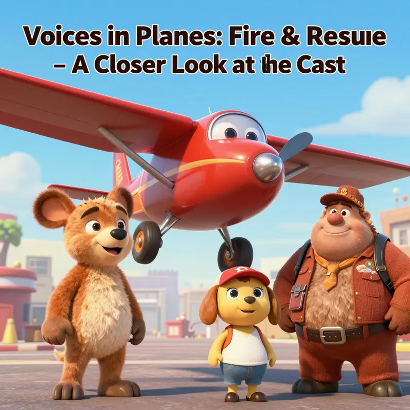 A vibrant collage showcasing the main voice cast of Planes: Fire & Rescue, highlighting the dynamic nature of their performances.