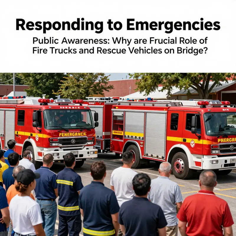 Fire trucks and rescue vehicles responding urgently to an emergency situation on a bridge.