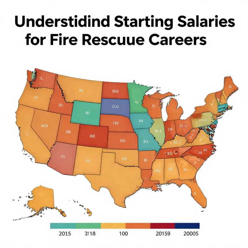 Map illustrating the regional variations in starting salaries for fire rescue professionals across the U.S.