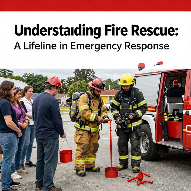 Firefighters coordinate efforts in a high-rise fire rescue operation.