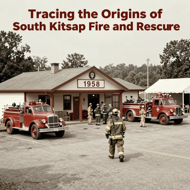 The original South Kitsap Fire and Rescue station in 1958, marking the beginning of organized fire services in the community.