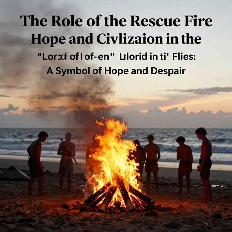 The beach setting where the rescue fire was initially maintained, representing hope for the boys stranded on the island.