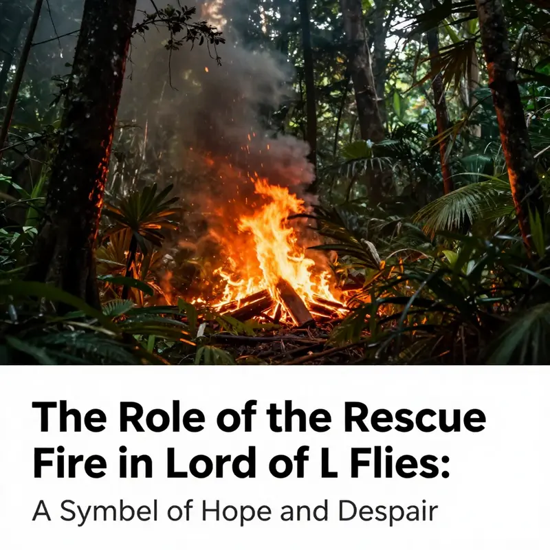 The beach setting where the rescue fire was initially maintained, representing hope for the boys stranded on the island.