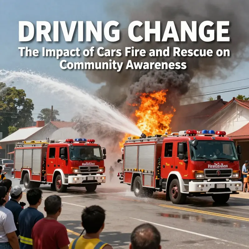 Firefighting vehicles in action, reinforcing their crucial role in rescue missions.