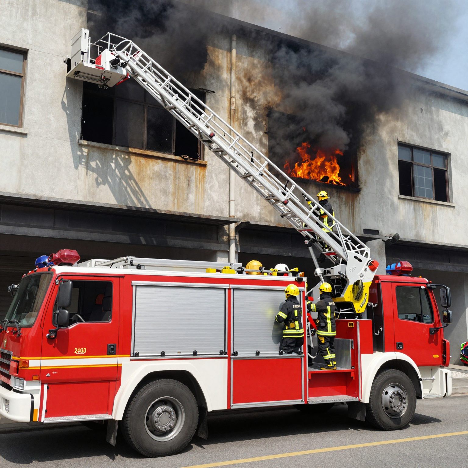 Fire Engine Ladder Truck in Action