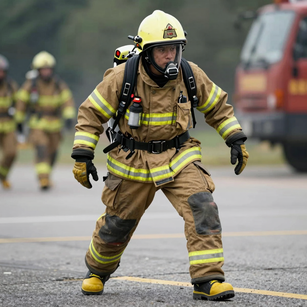 Firefighter in action demonstrating physical fitness