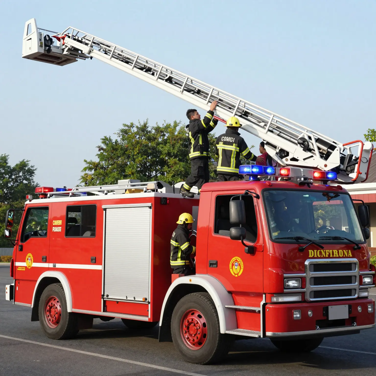Fire Engine Ladder Truck in Action