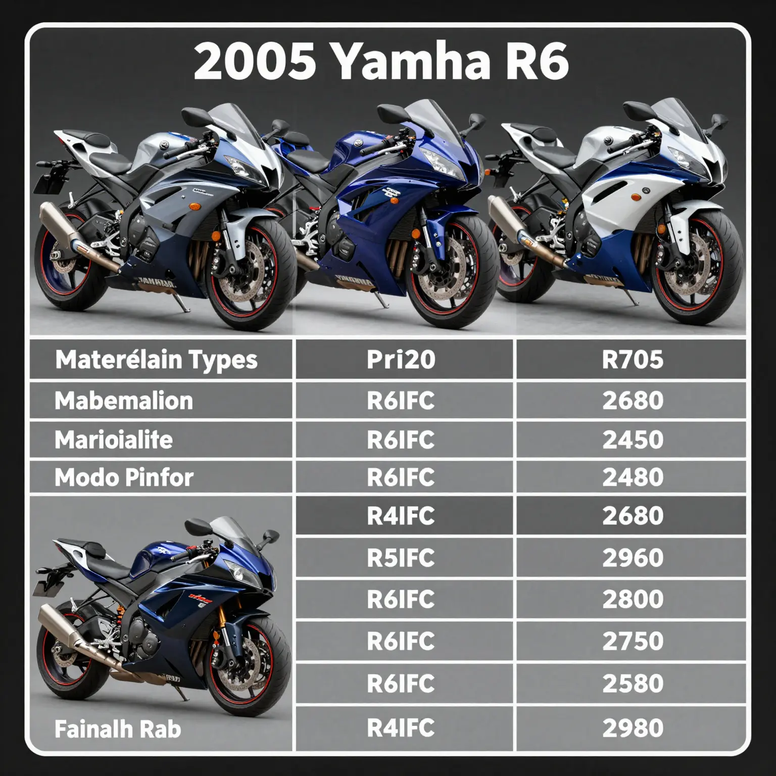 Comparison Table of Fairing Options for the 2005 Yamaha R6