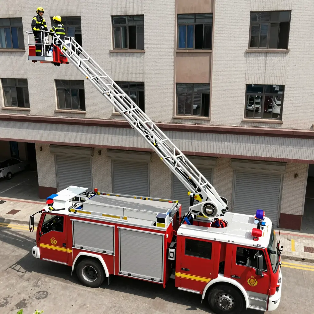 High Angle View of Fire Truck Ladder