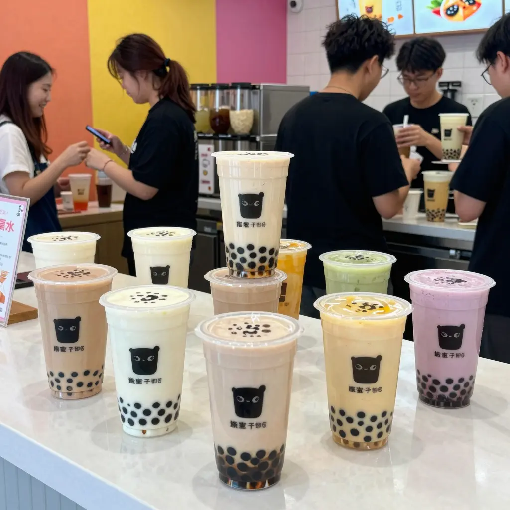 Assortment of 3 oz disposable plastic cups in a lively setting